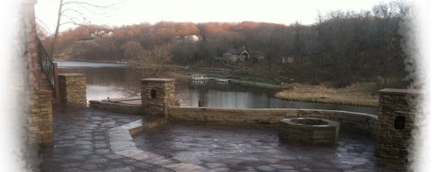 Stone patio overlooking river